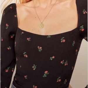 Reformation Kemmy Blouse Rose Print